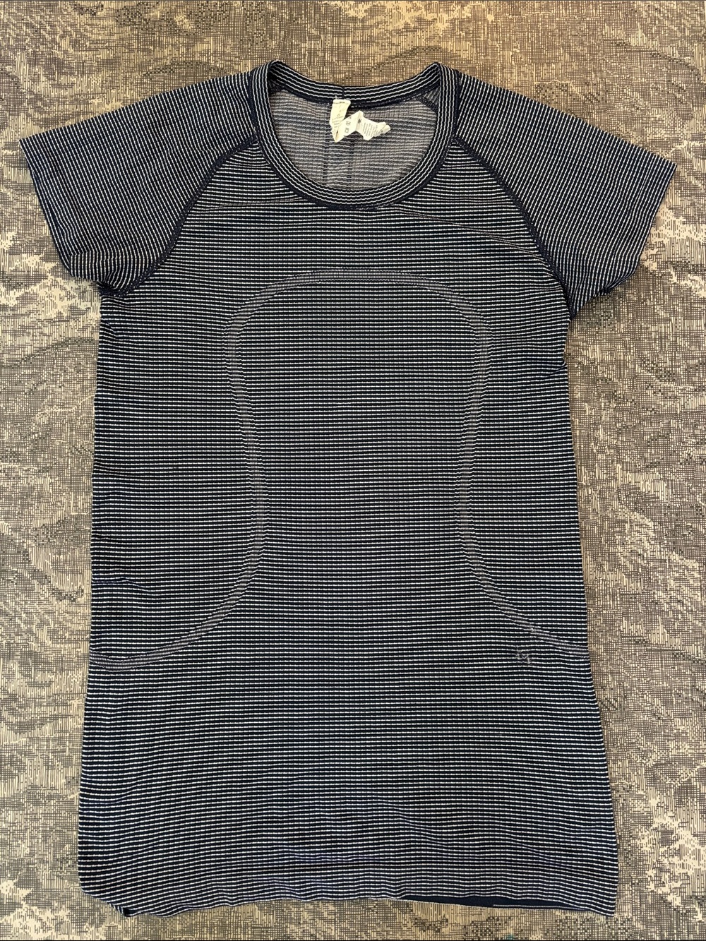 lululemon athletica Navy and White Microstripe Short Sleeve Tee
